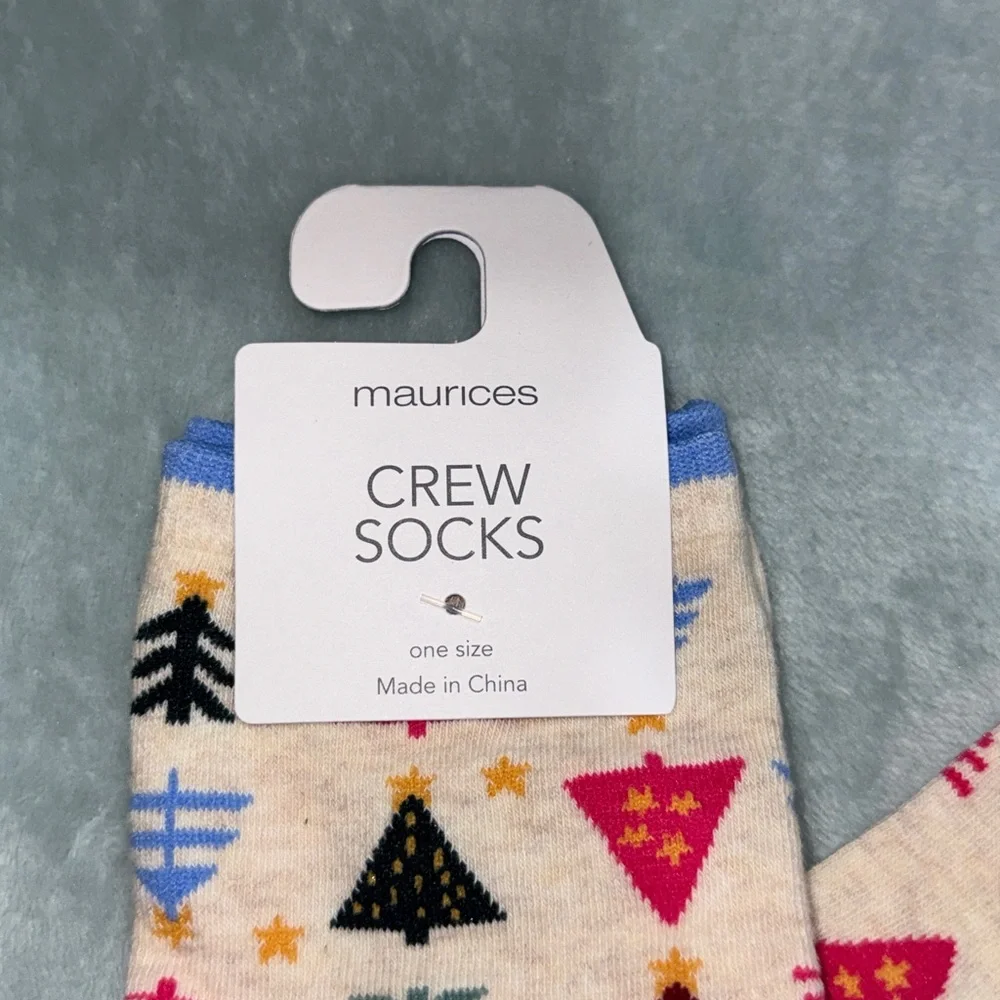 Maurices Cream Socks with Festive Tree Design